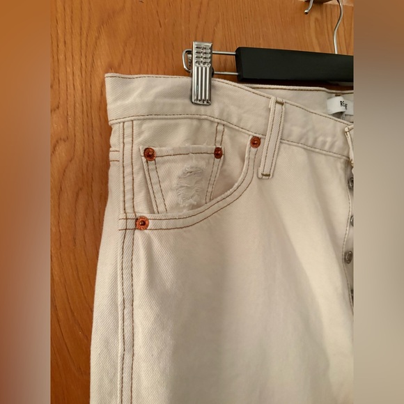 Re/Done Relaxed long Off-White distressed Denim Pants 31 - Picture 8 of 14